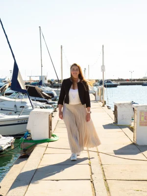 Natalia walking in marina