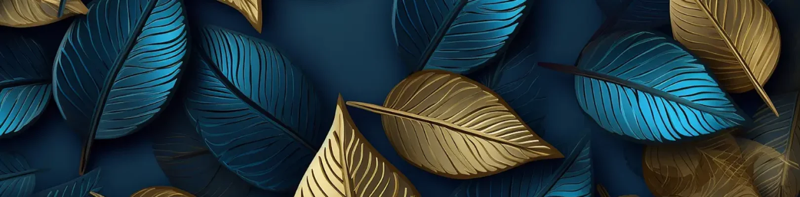 luxury-blue-background-with-golden-metal-leaves-generative-ai