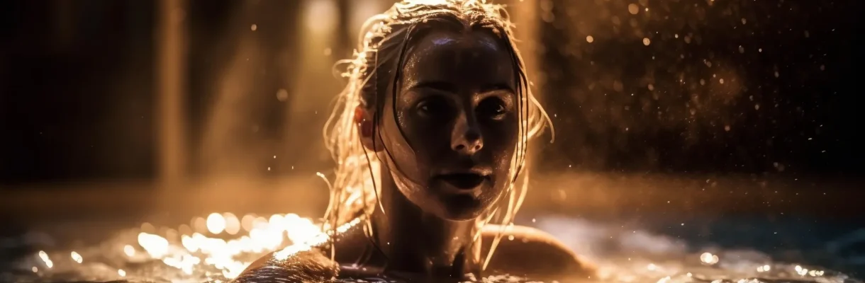 One woman smiling enjoying refreshing swim outdoors generated by ai
