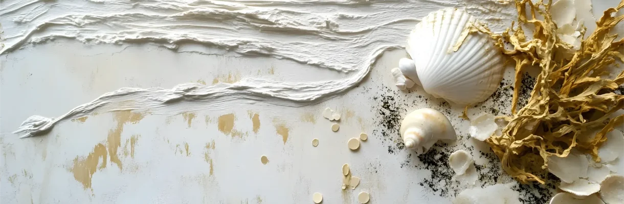 Seashells coral textured waves white background