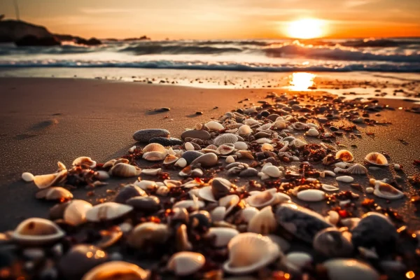 Tranquil seascape dusk animal shell close up generated by ai